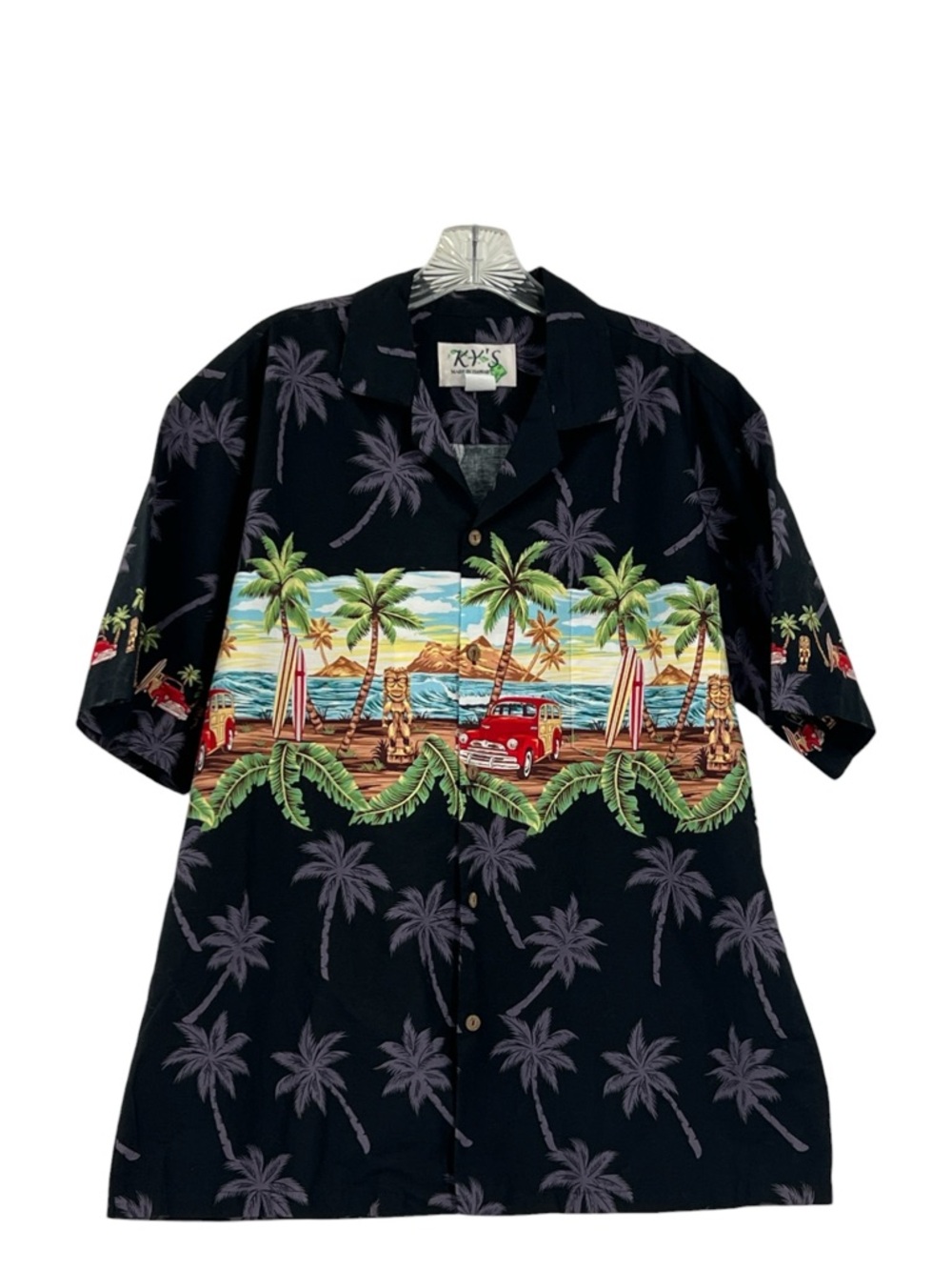 Hawaiian Reserve Collection men’s shirt sz L  Black  cotton Surf Graphics